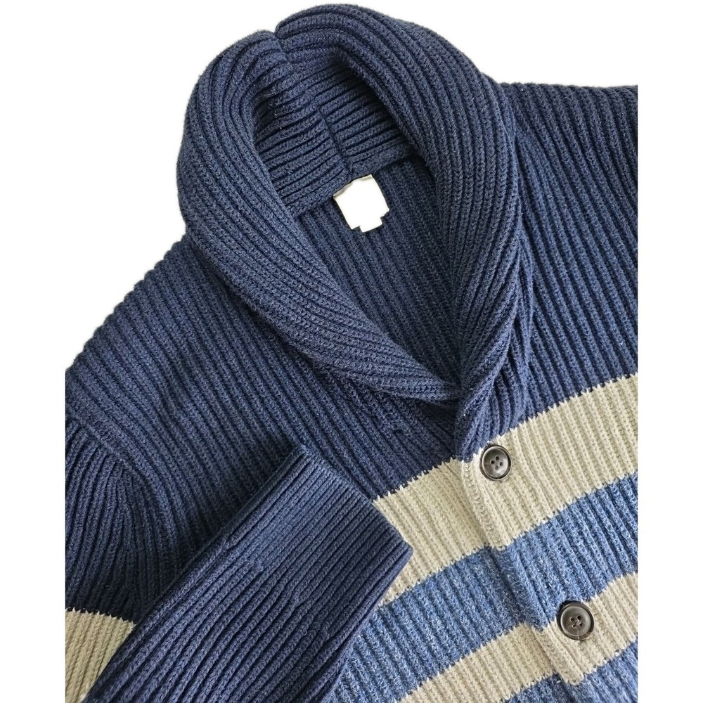 Gap Mens Ribbed Shawl Collar Cardigan Sweater BLUE Medium Heavy Cotton Preppy